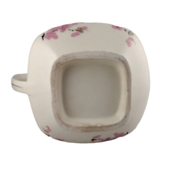 Vintage WS George Gravy Boat Silver Trim Pink Floral Buds Creamer Crazing READ - Picture 5 of 10